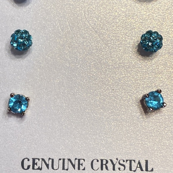 Blue Crystal Silver Tone Pierced Earrings - Picture 10 of 10